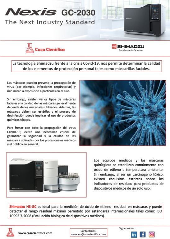 Shimadzu HS-GC  ideal para la medición de óxido de etileno  residual en máscaras faciales de protección personal.